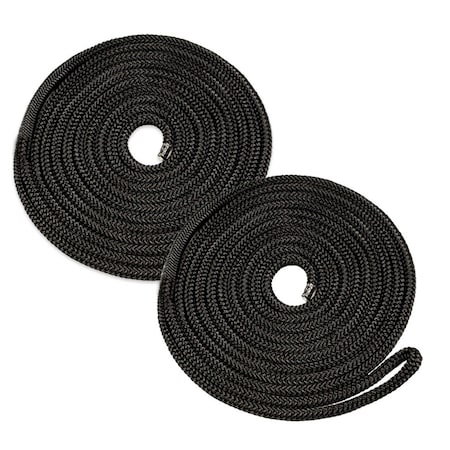 Dc Cargo 3/8in X 20' Double-Braided Nylon Dock Line, Black, 2PK 3820MRK-2
